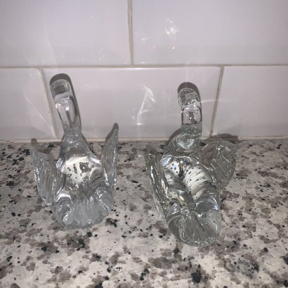 Swan Figurine Set Control Bubble Clear Chrystal Art Glass Bullicante Paperweight - Picture 6 of 8